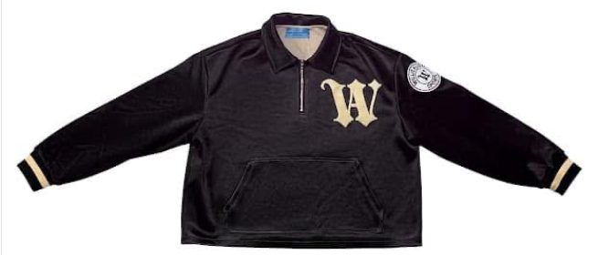 Black Willie Austin quarter zip pullover with a cream W and striped cuffs