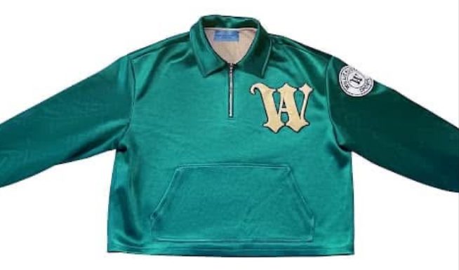 Teal Willie Austin quarter zip pullover with a cream W